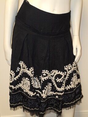 RENE Derhy Boho midi black wool skirt with embroidery L Western Rodeo